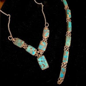 Exquisite Vintage Persian Blue Turquoise Set on Real Silver Necklace & Bracelet